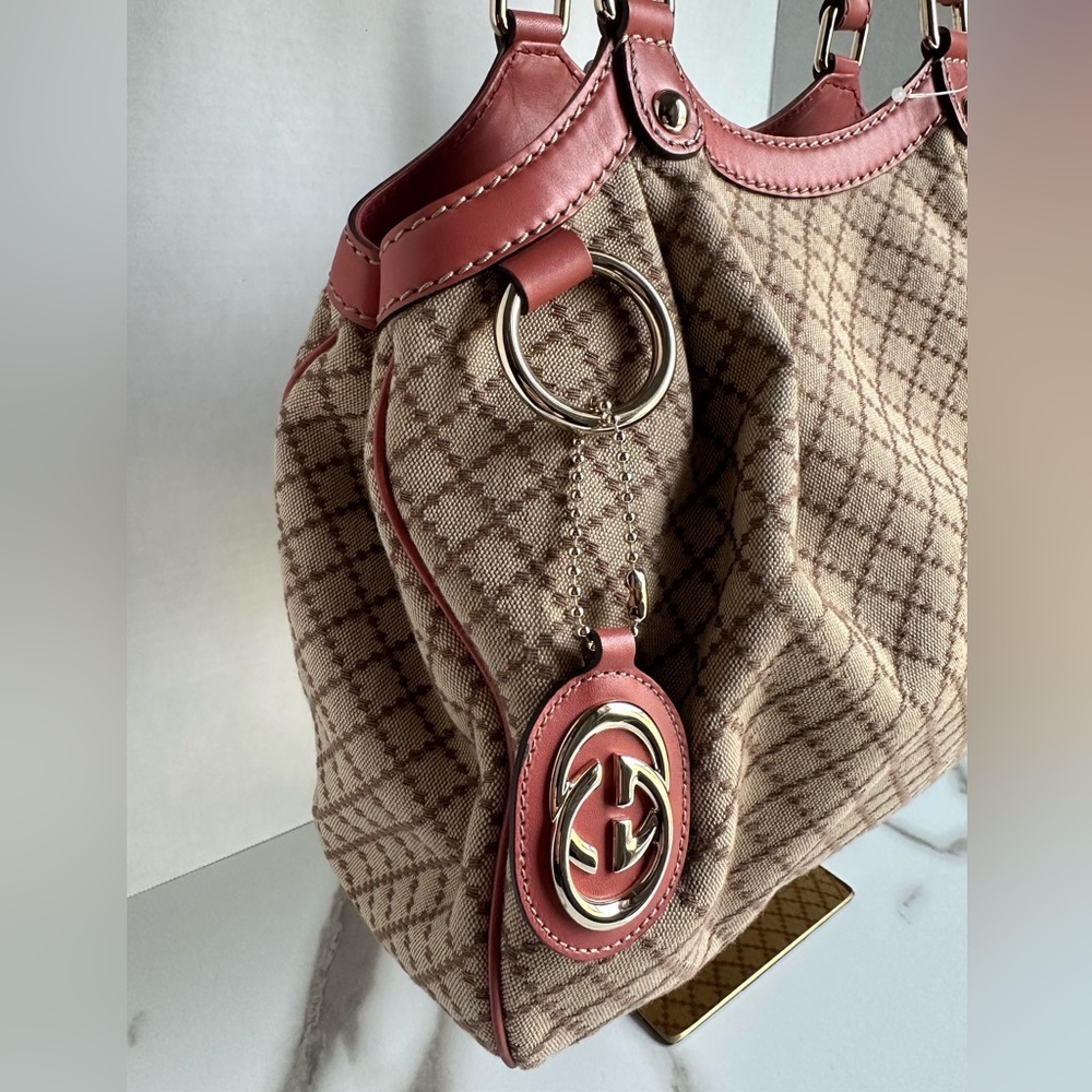 Authentic Gucci Diamante Sukey Canvas Tote Bag Brown - Picture 2 of 13